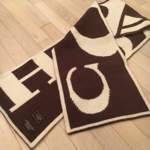 Coach Cashmere Wool Brown Cream Reversible Scarf